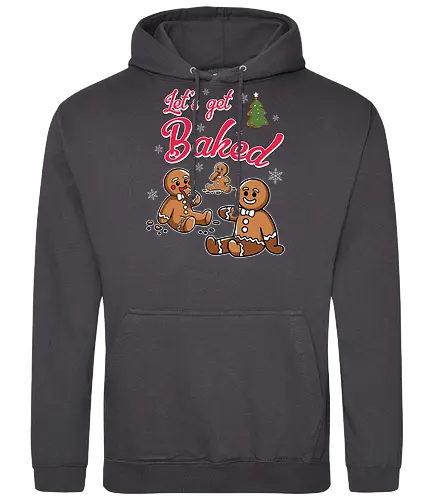 Let's get Baked - gingerbread, holiday, christmas, cookies, humor, festive, snowflakes, lettering, tree, baking - Standard Hoodie