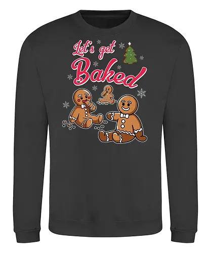 Let's get Baked - gingerbread, holiday, christmas, cookies, humor, festive, snowflakes, lettering, tree, baking - Sweatshirt