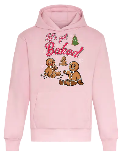 Let's get Baked - gingerbread, holiday, christmas, cookies, humor, festive, snowflakes, lettering, tree, baking - Heavyweight Hoodie