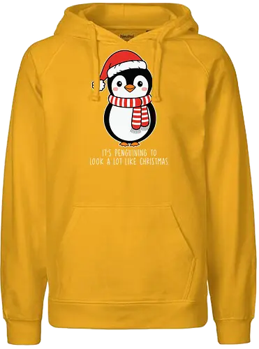 Its penguining to look alot like Christmas - penguin, christmas, santa hat, scarf, holiday, cute, festive, winter, playful - Fairtrade Hoodie