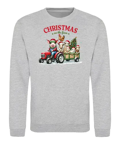 X Christmas on the farm - christmas, farm, tractor, pig, animals, holiday, snow, festive, trailer, celebration - Sweatshirt