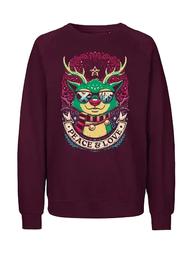 Peace and Love - xmas, christmas, rudolph, santa, claus, fun, funny, ugly sweater, x-mas, vintage, quote, peace and love - Fairtrade Sweatshirt