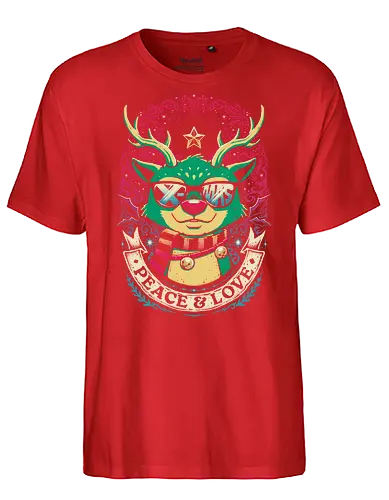 Peace and Love - xmas, christmas, rudolph, santa, claus, fun, funny, ugly sweater, x-mas, vintage, quote, peace and love - Fairtrade T-Shirt