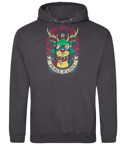 Peace and Love - xmas, christmas, rudolph, santa, claus, fun, funny, ugly sweater, x-mas, vintage, quote, peace and love - Standard Hoodie