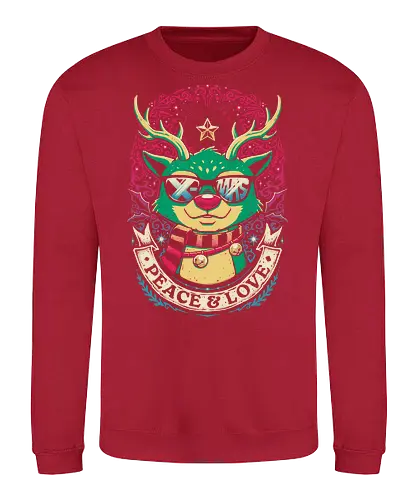 Peace and Love - xmas, christmas, rudolph, santa, claus, fun, funny, ugly sweater, x-mas, vintage, quote, peace and love - Sweatshirt