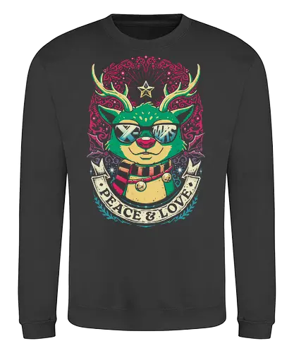 Peace and Love - xmas, christmas, rudolph, santa, claus, fun, funny, ugly sweater, x-mas, vintage, quote, peace and love - Sweatshirt