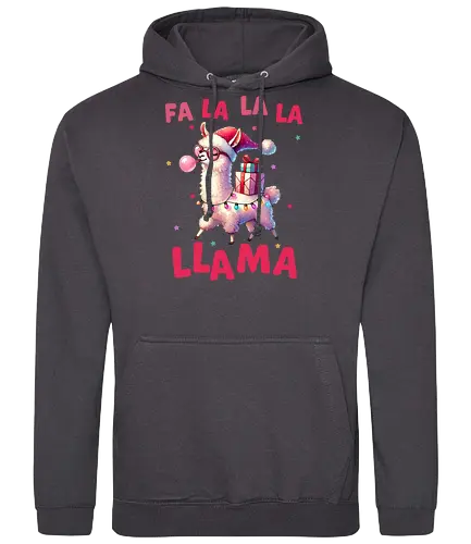 Fa La La La Llama - llama, christmas, santa hat, gift, holiday, cheerful, festive, humor, lights, playful - Standard Hoodie