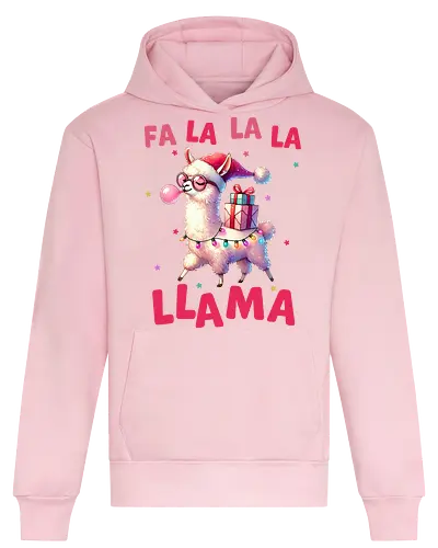 Fa La La La Llama - llama, christmas, santa hat, gift, holiday, cheerful, festive, humor, lights, playful - Heavyweight Hoodie