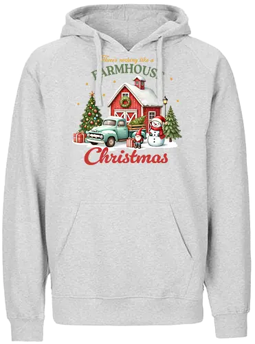 There's nothing like a farmhouse christmas - farmhouse, christmas, barn, snowman, vintage truck, festive, gifts, wreath, winter, holiday spirit - Fairtrade Hoodie