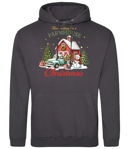 There's nothing like a farmhouse christmas - farmhouse, christmas, barn, snowman, vintage truck, festive, gifts, wreath, winter, holiday spirit - Standard Hoodie