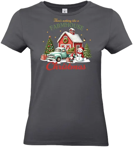 There's nothing like a farmhouse christmas - farmhouse, christmas, barn, snowman, vintage truck, festive, gifts, wreath, winter, holiday spirit - Standard T-Shirt (Women)