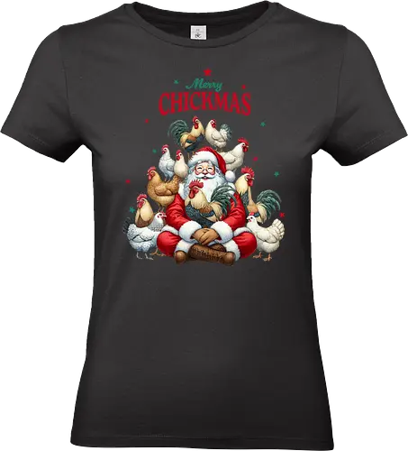 Merry Chickmas - santa claus, chickens, roosters, christmas, festive, holiday, humor, merry chickmas, farmyard, joy - Standard T-Shirt (Women)