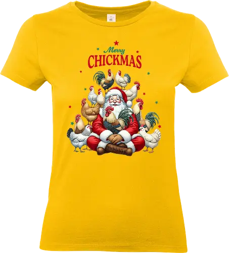 Merry Chickmas - santa claus, chickens, roosters, christmas, festive, holiday, humor, merry chickmas, farmyard, joy - Standard T-Shirt (Women)
