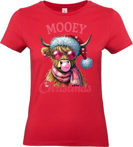 Mooey Christmas - cow, christmas, santa hat, sunglasses, bubblegum, humor, festive, holiday, pink - Standard T-Shirt (Women)