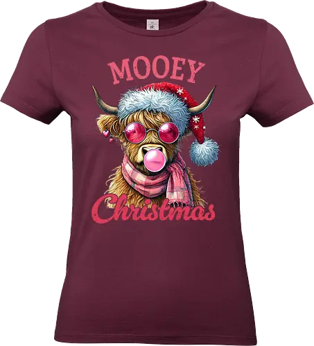 Mooey Christmas - cow, christmas, santa hat, sunglasses, bubblegum, humor, festive, holiday, pink - Standard T-Shirt (Women)