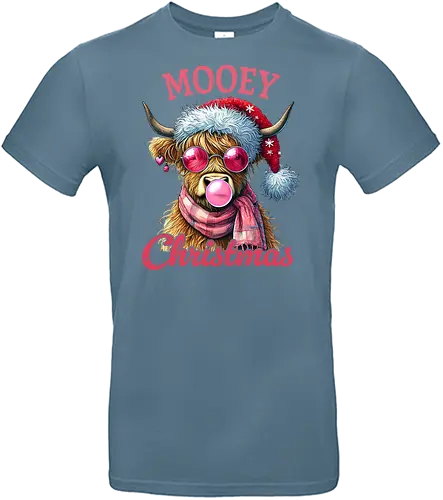 Mooey Christmas - cow, christmas, santa hat, sunglasses, bubblegum, humor, festive, holiday, pink - Standard T-Shirt
