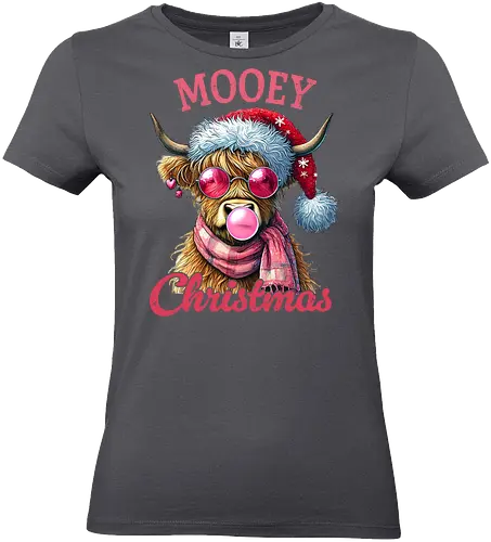 Mooey Christmas - cow, christmas, santa hat, sunglasses, bubblegum, humor, festive, holiday, pink - Standard T-Shirt (Women)