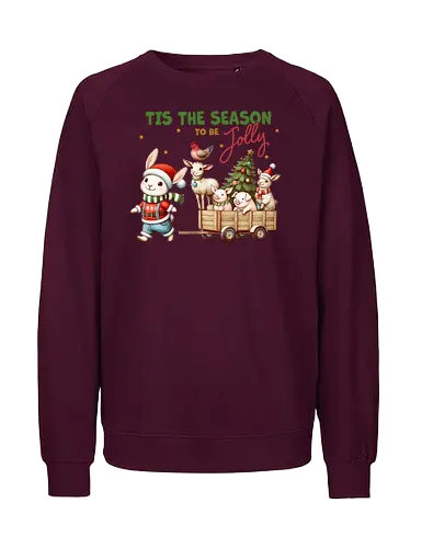 Tis the season to be jolly - festive, christmas, bunny, holiday, cart, animals, cheerful, stars, tree - Fairtrade Sweatshirt