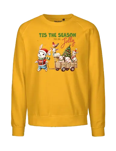 Tis the season to be jolly - festive, christmas, bunny, holiday, cart, animals, cheerful, stars, tree - Fairtrade Sweatshirt