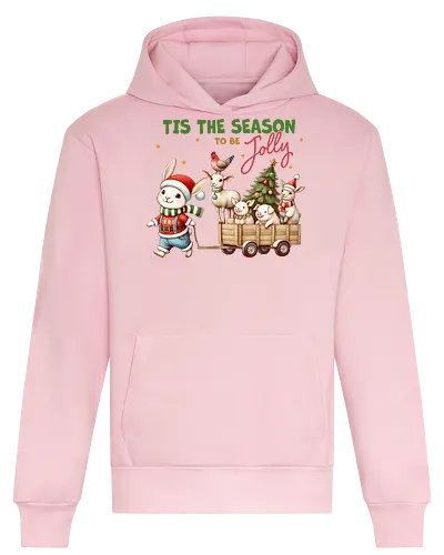 Tis the season to be jolly - festive, christmas, bunny, holiday, cart, animals, cheerful, stars, tree - Heavyweight Hoodie
