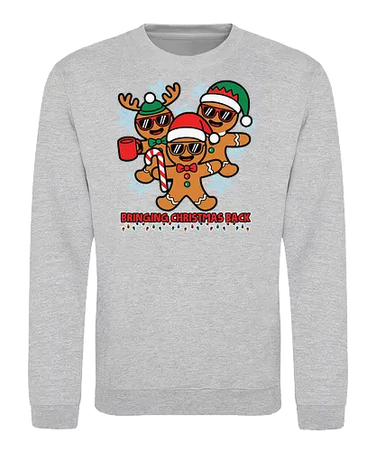 Bringing Christmas Back - gingerbread, christmas, festive, holiday, snowflakes, santa hats, sunglasses, fun, candy cane, mug - Sweatshirt
