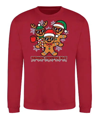 Bringing Christmas Back - gingerbread, christmas, festive, holiday, snowflakes, santa hats, sunglasses, fun, candy cane, mug - Sweatshirt
