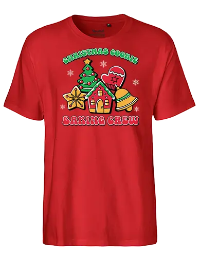 Christmas Cookie Baking Crew - christmas, cookies, baking, gingerbread, festive, tree, mitten, star, bell, holiday - Fairtrade T-Shirt