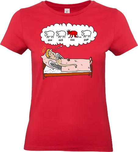 counting sheep - angel, sheep, devil, counting, sleep, dream, humor, bed, halo, thought bubble - Standard T-Shirt (Women)