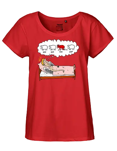 counting sheep - angel, sheep, devil, counting, sleep, dream, humor, bed, halo, thought bubble - Fairtrade Girl Shirt