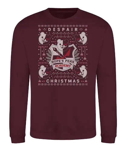 Hopes Peak Academy Christmas - dangan, ronpa, anime, monokuma, despair, bear, monobear, hopes peak academy, video game, gamer, gaming, killing harmony, junko enoshima, makoto naegi, christmas - Sweatshirt