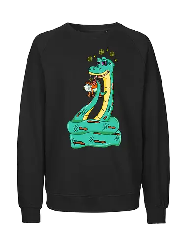 Have a Taste! (Probier mal!) - Frosch, Schlange, Retro, Vintage, Rubberhose, Cartoon, Humor, lustig, kreativ, Abenteuer, Stil, groovy, trickreich, Comic, Kunst, Design, einzigartig, skurril, Lösung, Charakter, trippy, psychedelic, stoner, high, snake, frog, toad - Fairtrade Sweatshirt
