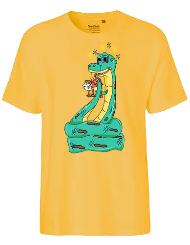 Have a Taste! (Probier mal!) - Frosch, Schlange, Retro, Vintage, Rubberhose, Cartoon, Humor, lustig, kreativ, Abenteuer, Stil, groovy, trickreich, Comic, Kunst, Design, einzigartig, skurril, Lösung, Charakter, trippy, psychedelic, stoner, high, snake, frog, toad - Fairtrade T-Shirt