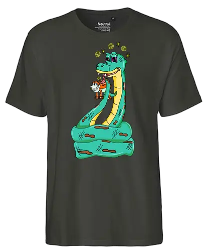 Have a Taste! (Probier mal!) - Frosch, Schlange, Retro, Vintage, Rubberhose, Cartoon, Humor, lustig, kreativ, Abenteuer, Stil, groovy, trickreich, Comic, Kunst, Design, einzigartig, skurril, Lösung, Charakter, trippy, psychedelic, stoner, high, snake, frog, toad - Fairtrade T-Shirt