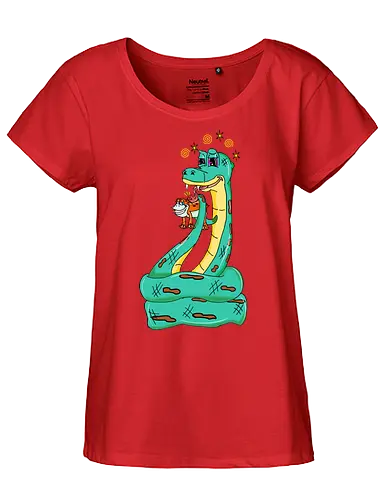Have a Taste! (Probier mal!) - Frosch, Schlange, Retro, Vintage, Rubberhose, Cartoon, Humor, lustig, kreativ, Abenteuer, Stil, groovy, trickreich, Comic, Kunst, Design, einzigartig, skurril, Lösung, Charakter, trippy, psychedelic, stoner, high, snake, frog, toad - Fairtrade Girl Shirt