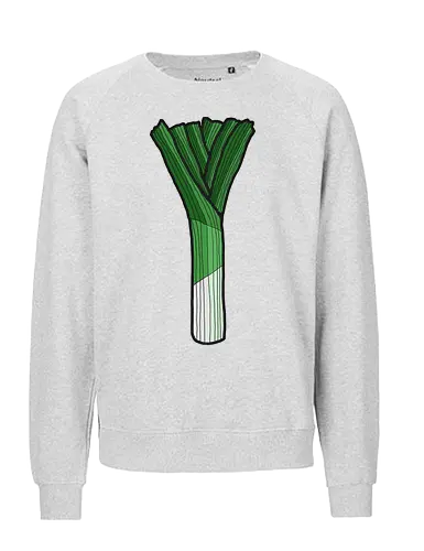 Lauch - lauch, comic, comics, comic style, dünn, schwach, dürr, sport, fitness, gym, gesund, gemüse, obst, grün, schwäche, muskeln, power, proteine, sportstudio, muskeln - Fairtrade Sweatshirt