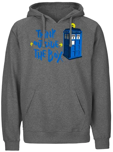 Think outside the box - Doctor, Dr Who, tardis, scifi, television, tv show, pop culture, time travel, whovian - Fairtrade Hoodie
