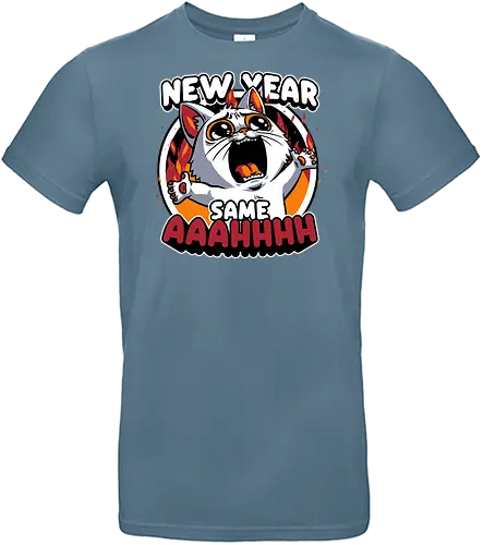 New Year Despair - irony, sarcasm, cat, pet, animal, despair, depression, new year, réveillon, New Year's Eve, fun, funny, cute, scream, anxiety - Standard T-Shirt