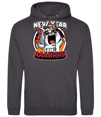 New Year Despair - irony, sarcasm, cat, pet, animal, despair, depression, new year, réveillon, New Year's Eve, fun, funny, cute, scream, anxiety - Standard Hoodie