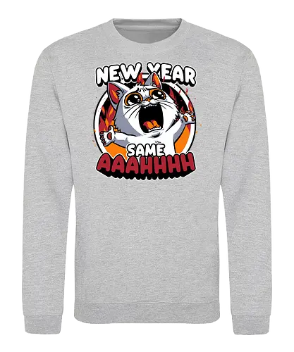 New Year Despair - irony, sarcasm, cat, pet, animal, despair, depression, new year, réveillon, New Year's Eve, fun, funny, cute, scream, anxiety - Sweatshirt