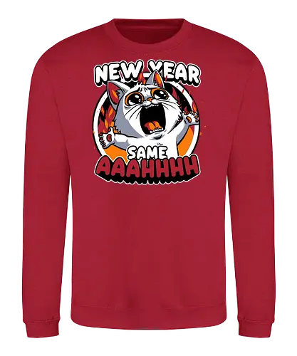 New Year Despair - irony, sarcasm, cat, pet, animal, despair, depression, new year, réveillon, New Year's Eve, fun, funny, cute, scream, anxiety - Sweatshirt