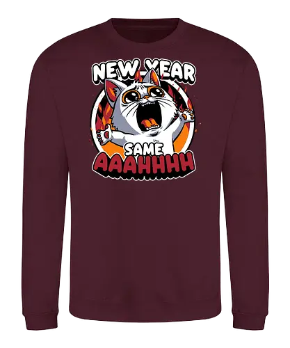 New Year Despair - irony, sarcasm, cat, pet, animal, despair, depression, new year, réveillon, New Year's Eve, fun, funny, cute, scream, anxiety - Sweatshirt