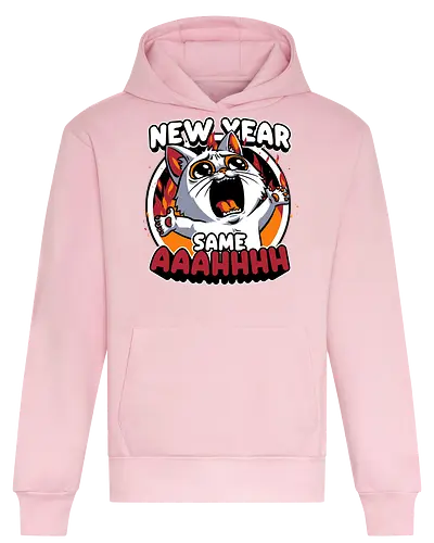 New Year Despair - irony, sarcasm, cat, pet, animal, despair, depression, new year, réveillon, New Year's Eve, fun, funny, cute, scream, anxiety - Heavyweight Hoodie