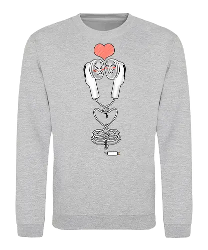 Earbuds Tangled In Love (Verliebte verknotete Ohrhörer) - Ohrhörer, Liebe, valentine's day, Kawaii, Musik, Retro, Y2K, Nostalgie, Paar, Mode, niedlich, Herz, romantisch, Geschenk, Design, Anime, Hörgenuss, Stil, Kabel, Valentinstag, Verbundenheit, Kopfhörer, Headphone, Earbuds, Love, Couple, Music - Sweatshirt