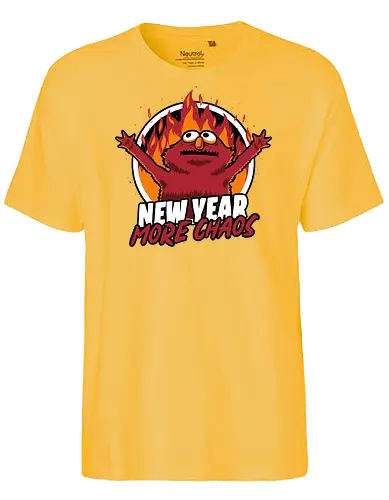 New Year More Chaos  - puppet, fire, elmo, puppet, tv show, retro, classic, vintage, the muppets show, internet, meme, irony, sarcasm, new year, réveillon, New Year's Eve, fun, funny, anxiety, fire, chaos - Fairtrade T-Shirt
