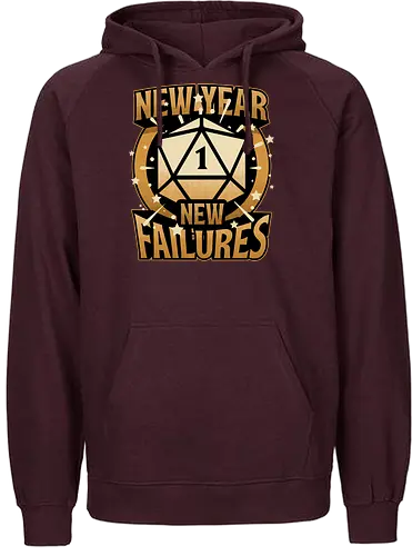 New Year More Failures - rpg, Pen and Paper, d20, dungeons and dragons, dungeon master, role-playing game, tabletop, game master, dice, fantasy, adventure, gold, golden, shining, critical, fail, failure, critical fail, critical hit, irony, sarcasm, anxiety, fun, funny, new year, réveillon, New Year's Eve - Fairtrade Hoodie