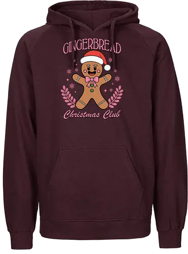 Gingerbread Christmas Club - gingerbread man, santa hat, christmas, festive, holiday, smile, snowflakes, club, leaves - Fairtrade Hoodie