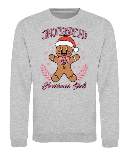 Gingerbread Christmas Club - gingerbread man, santa hat, christmas, festive, holiday, smile, snowflakes, club, leaves - Sweatshirt