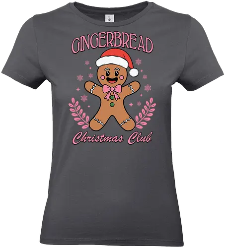 Gingerbread Christmas Club - gingerbread man, santa hat, christmas, festive, holiday, smile, snowflakes, club, leaves - Standard T-Shirt (Women)