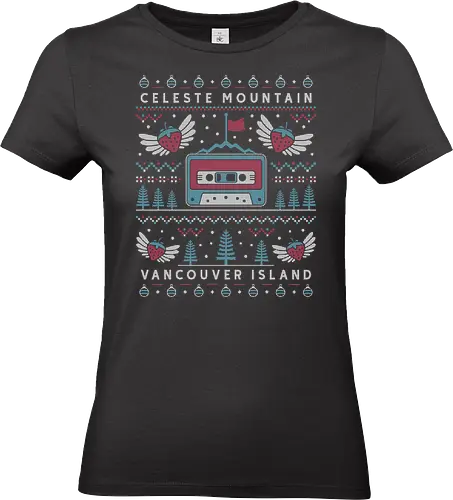 Celeste Mountain Ugly Sweater - celeste, celeste game, madeline, strawberry, strawberries, gaming, gamer, celeste mountain, video game, video games, videogame, videogames, indie, indie game, christmas, xmas, ugly christmas sweater - Standard T-Shirt (Women)