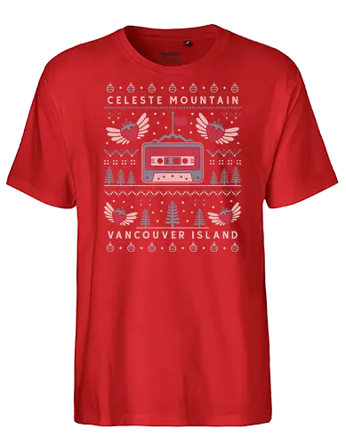 Celeste Mountain Ugly Sweater - celeste, celeste game, madeline, strawberry, strawberries, gaming, gamer, celeste mountain, video game, video games, videogame, videogames, indie, indie game, christmas, xmas, ugly christmas sweater - Fairtrade T-Shirt